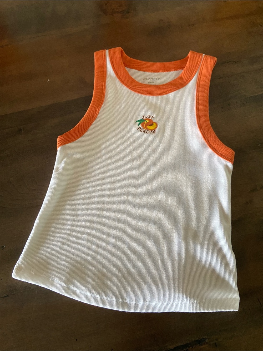 Old Navy White Tank Top with Orange Trim and Peach Patch